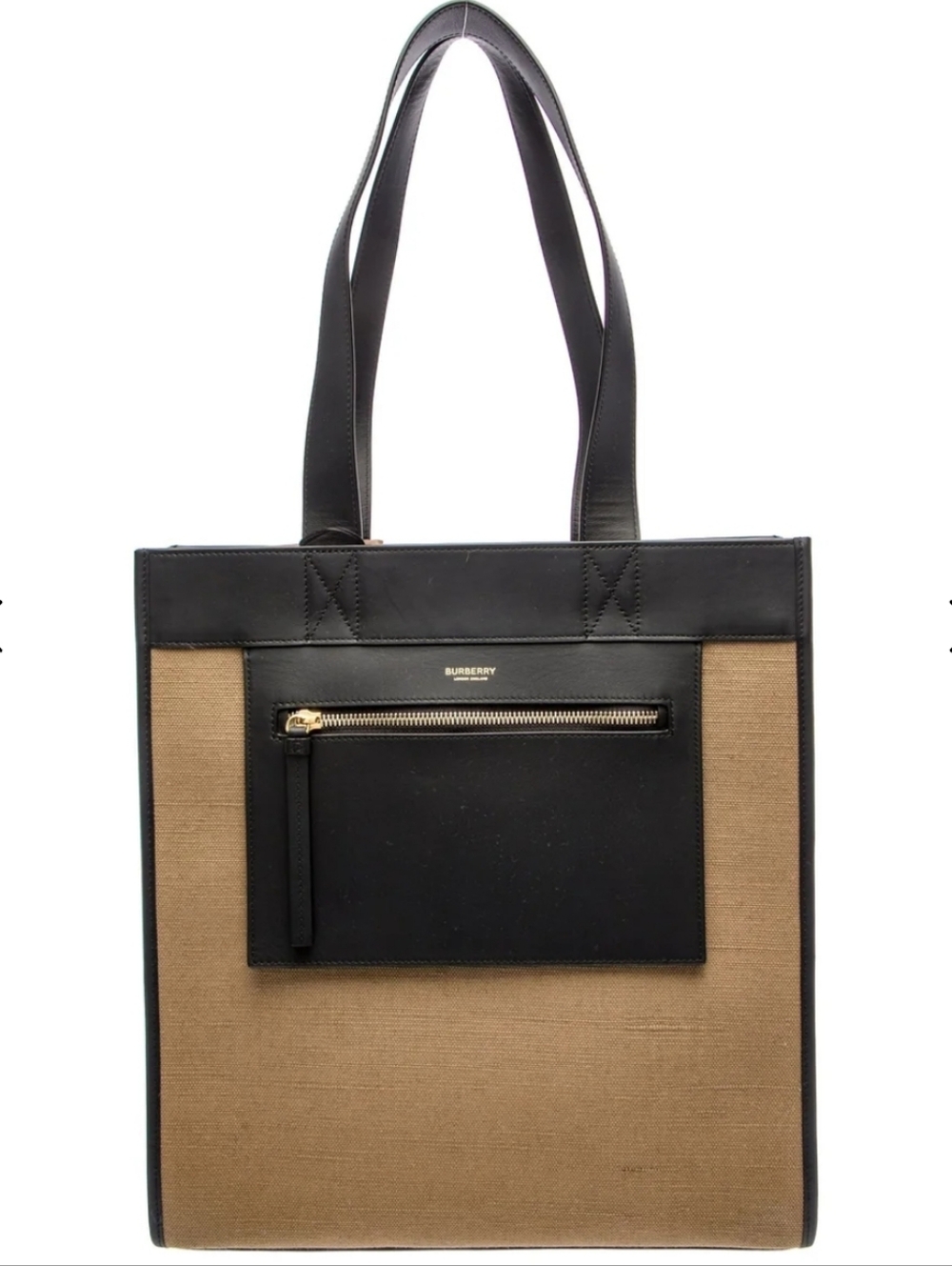 Burberry Black and Tan Canvas Vertical Tote
